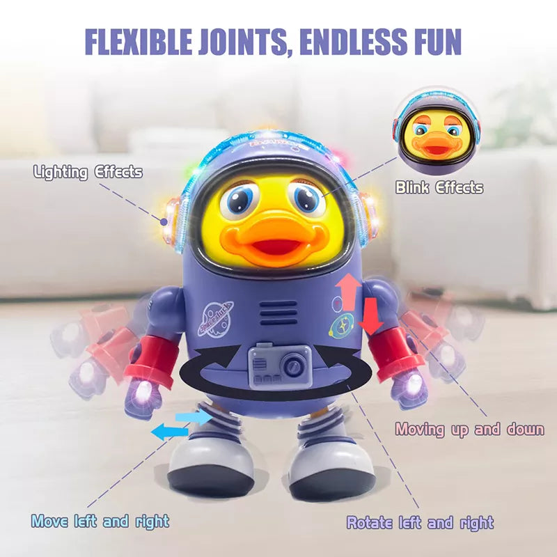 Toddler toy: yellow robot duck playing music and dancing, an interactive delight