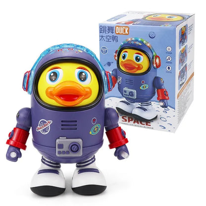 Bright yellow dancing robot duck toy, perfect kid's gift with interactive elements