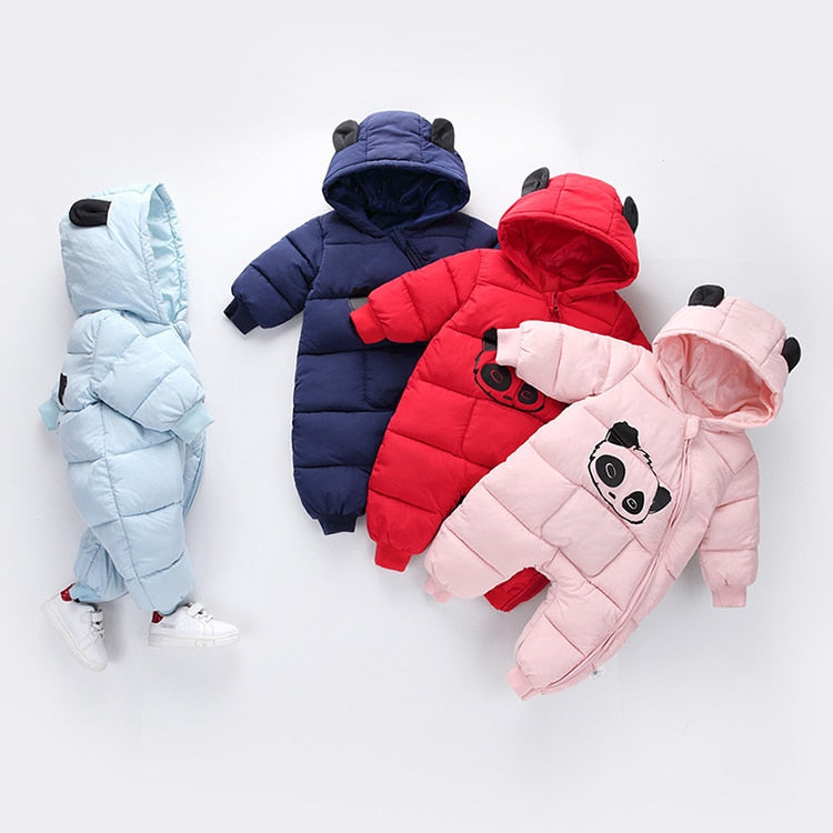 Unisex baby panda hooded fleece romper for infant boys & girls, cozy winter wear