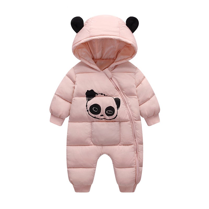 Newborn fashion unisex baby romper with panda hood, perfect cozy infant wear