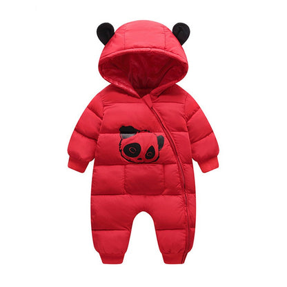 Cozy baby panda jumpsuit, unisex infant romper with hood for toddler clothing