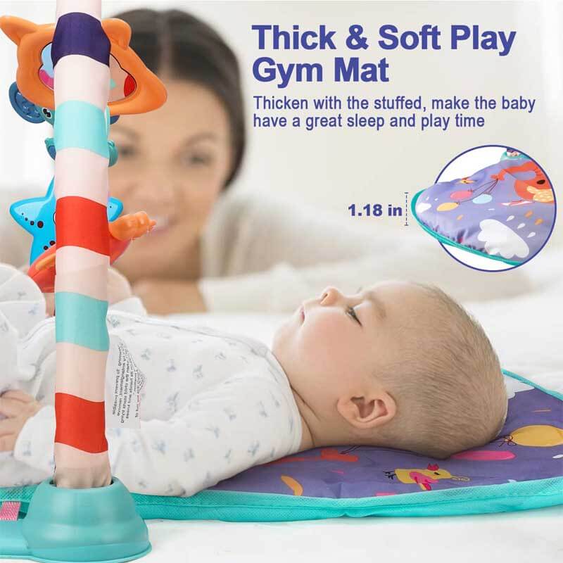 Baby gear: Unisex play mat with arch, detachable hanging toys, and an interactive musical piano for infants.