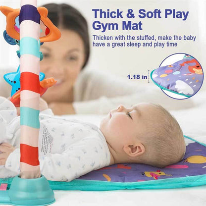 Baby gear: Unisex play mat with arch, detachable hanging toys, and an interactive musical piano for infants.
