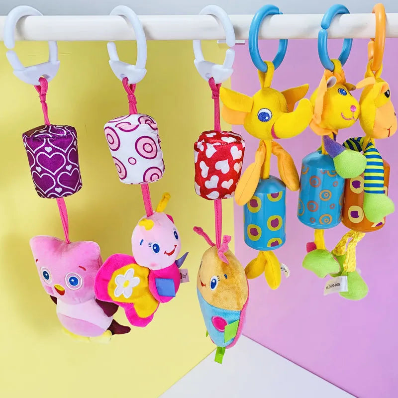 Colorful unisex baby animal plush rattle, stimulating newborn toy for early development