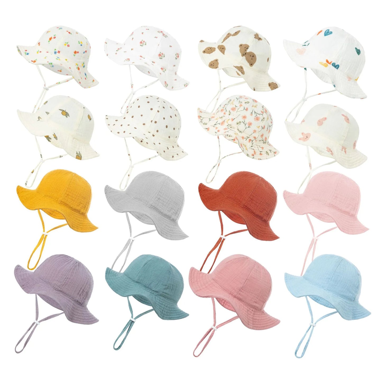 Unisex baby printed cotton bucket hat in a playful blue pattern, size 3-12 months for sun protection