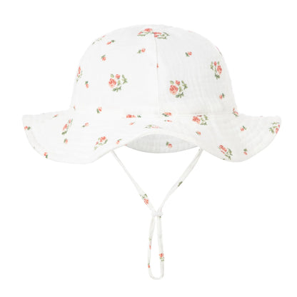Unisex baby sun protection hat, pure cotton bucket with sailboats print, ideal for beach trips 3-12M