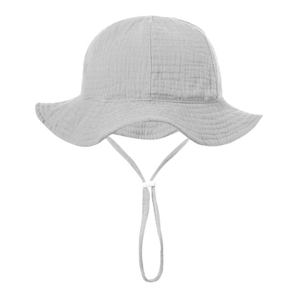 Unisex baby printed cotton bucket hat, featuring a classic stripe design, suitable for 3-12 month infants