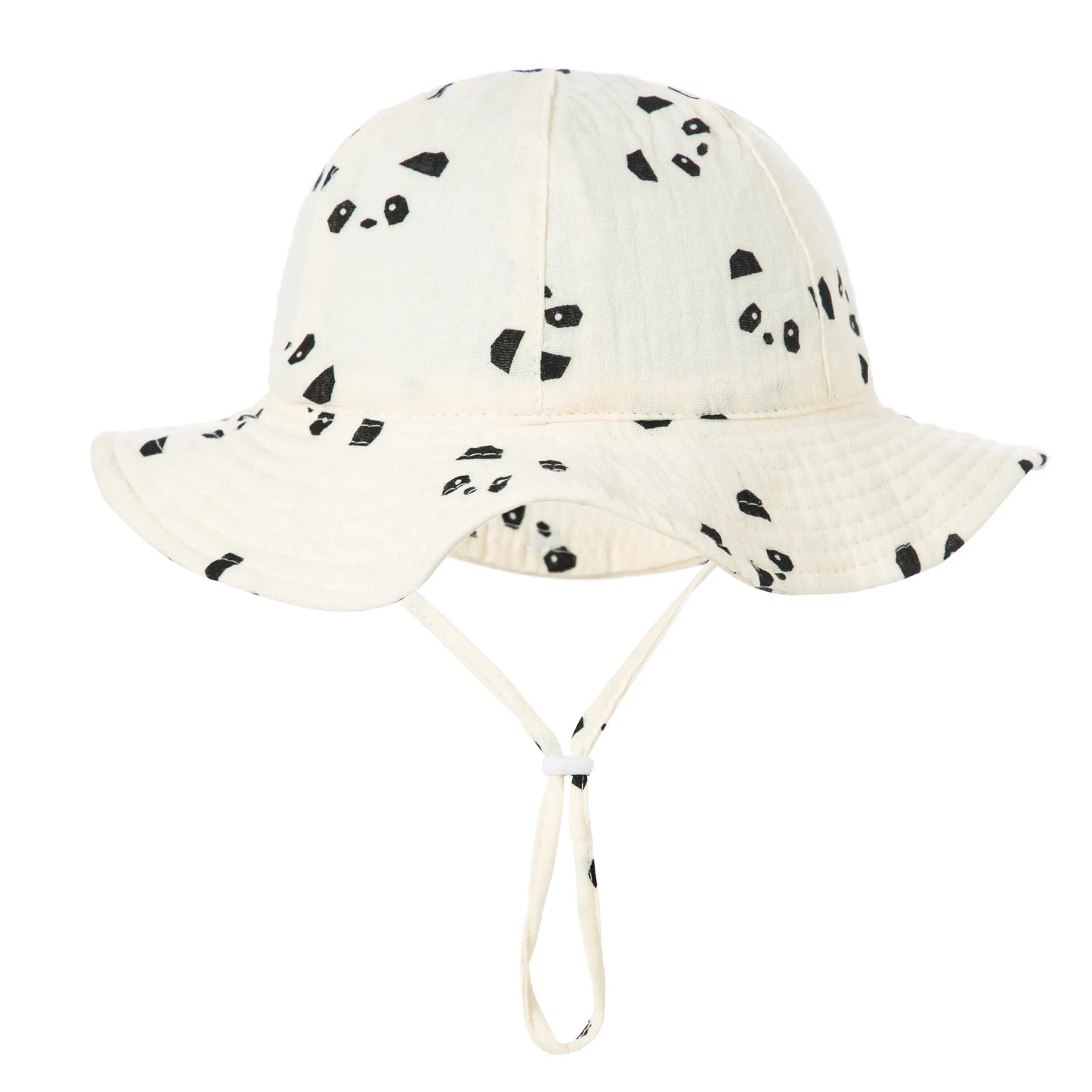 Folded unisex baby printed cotton bucket hat showing its compact design, easy for travel, 3-12 months infant