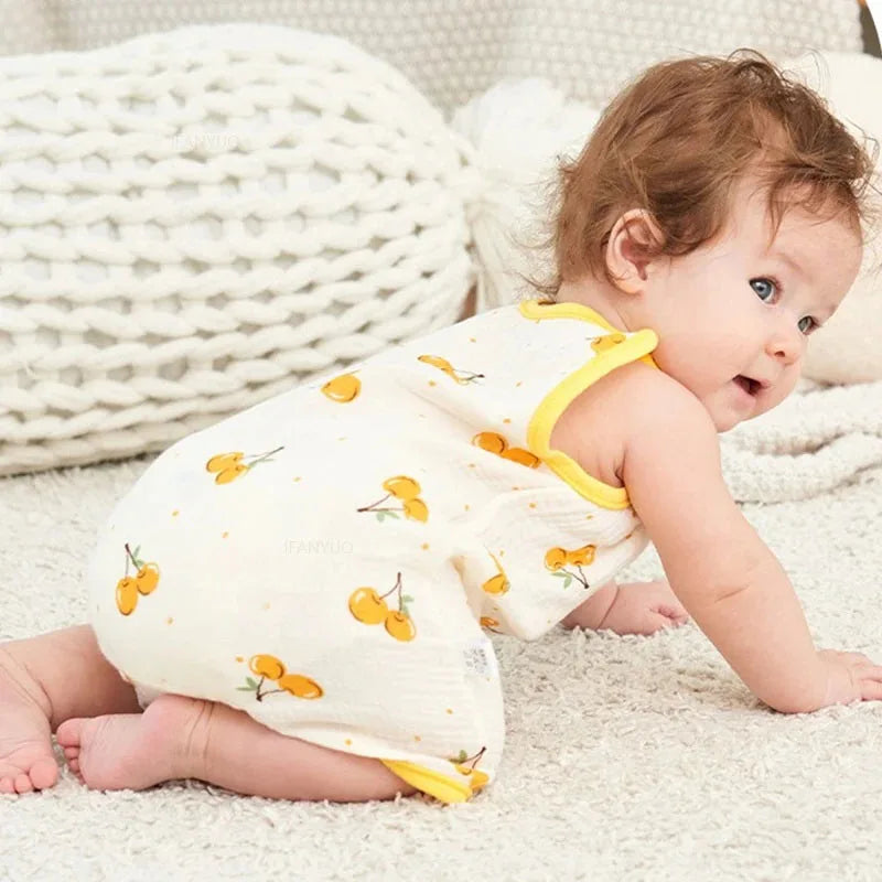 Lightweight unisex baby pure cotton romper, sleeveless design for ultimate summer comfort.