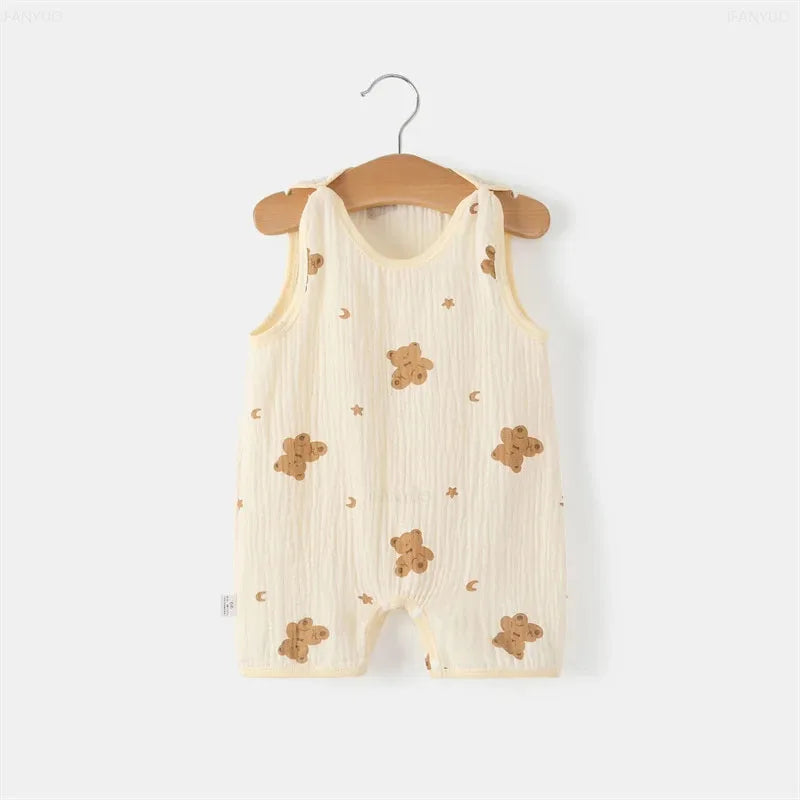 Breathable pure cotton sleeveless jumpsuit, a cozy and play-friendly option for baby boys and girls.