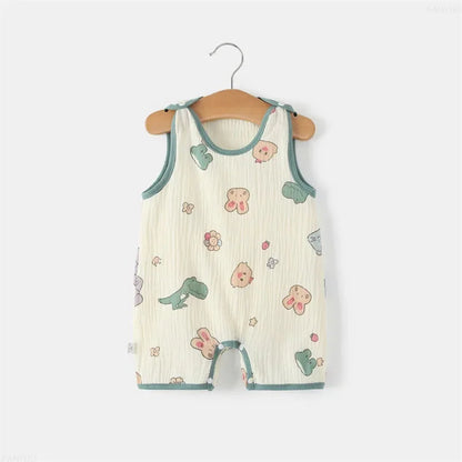 Stylish pure cotton sleeveless summer jumpsuit for infants, designed for comfort and ease of movement.