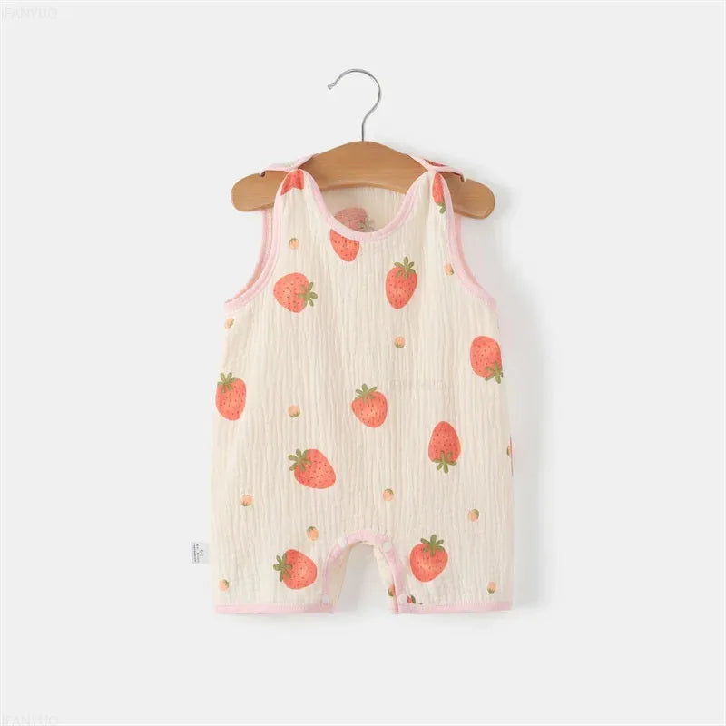 Unisex baby pure cotton pajamas, sleeveless and soft, perfect for warm nights or daytime wear.