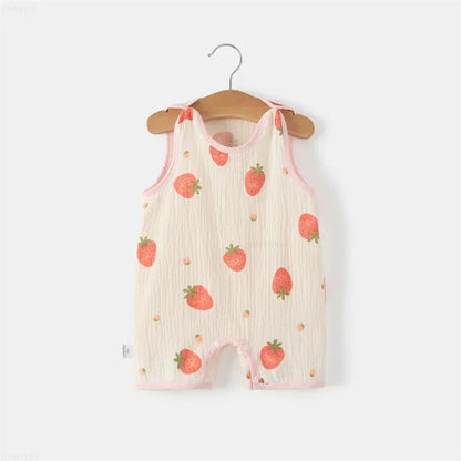 Unisex baby pure cotton pajamas, sleeveless and soft, perfect for warm nights or daytime wear.