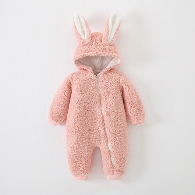 Unisex newborn rabbit ear sherpa onesie, cotton blend jumpsuit, great baby shower gift.