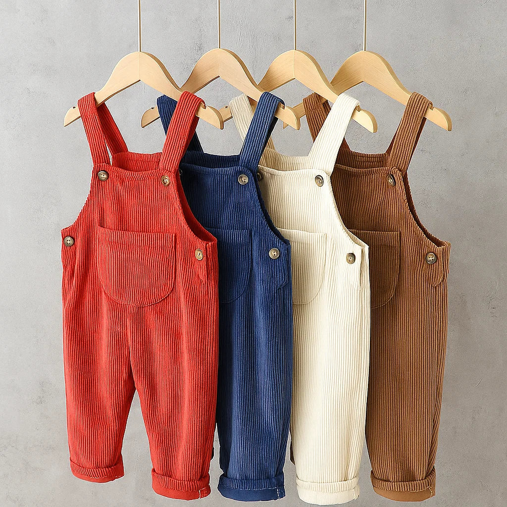 Unisex baby ribbed fabric overalls in a neutral color, perfect for comfortable infant apparel.