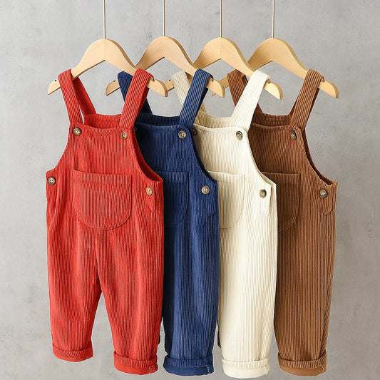 Unisex baby ribbed fabric overalls in a neutral color, perfect for comfortable infant apparel.