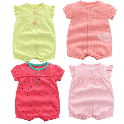 Unisex baby romper, 100% cotton, soft infant jumpsuit with short sleeves, white