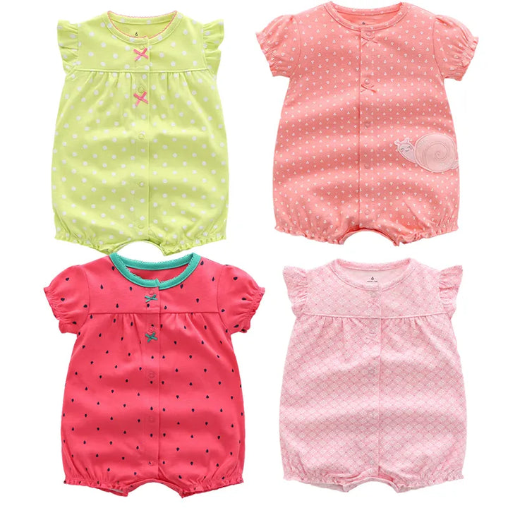 Unisex baby romper, 100% cotton, soft infant jumpsuit with short sleeves, white