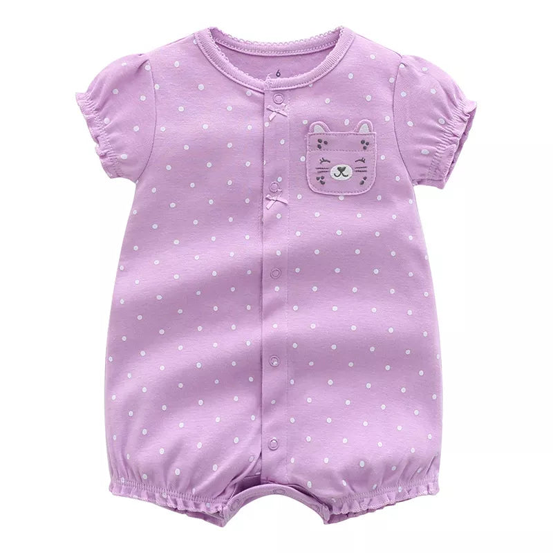 Green short sleeve unisex baby romper, 100% cotton infant jumpsuit, comfortable baby clothes