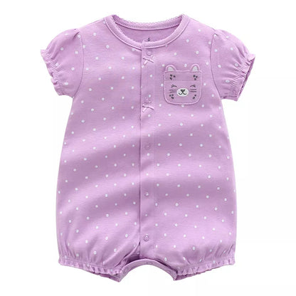 Green short sleeve unisex baby romper, 100% cotton infant jumpsuit, comfortable baby clothes