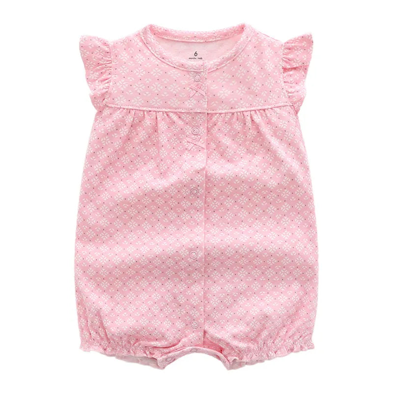 Unisex baby romper with animal print, 100% cotton infant jumpsuit, cute short sleeve outfit