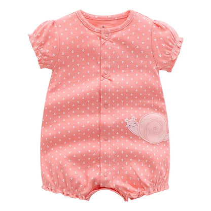 Pink 100% cotton infant jumpsuit, short sleeve unisex baby romper for baby girl outfit