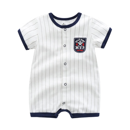 Green 100% cotton baby romper, unisex infant jumpsuit, comfortable short sleeve babywear