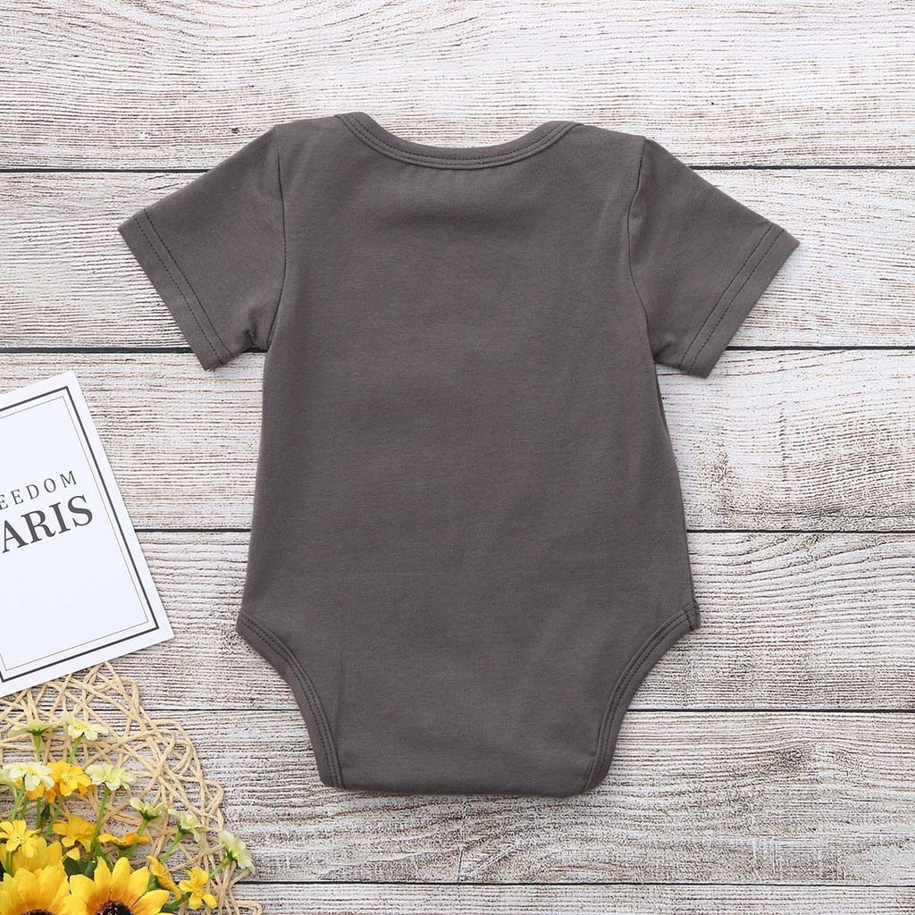 Infant unisex baby romper, breathable cotton blend, adorable summer design, comfortable fit.