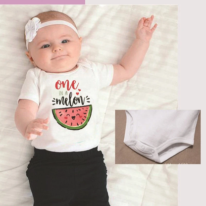 Cute newborn baby outfit: 'One in a Melon' short sleeve romper with watermelon design