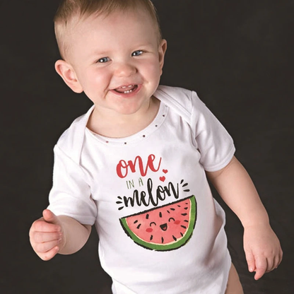 Infant bodysuit, 'One in a Melon' themed, perfect unisex baby clothes with watermelon print
