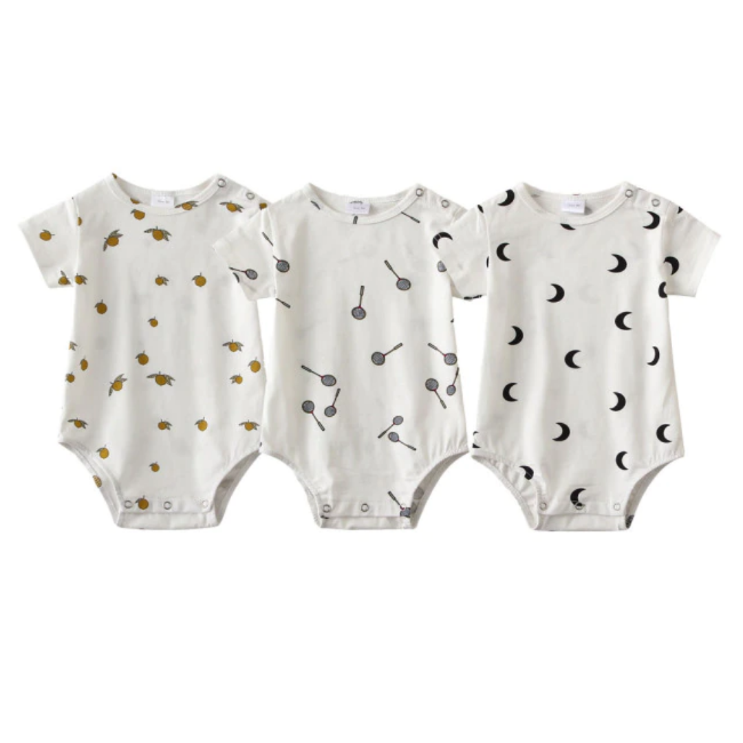 Comfortable cotton baby onesies with fun patterns, 3-pack short-sleeve for baby boy or girl