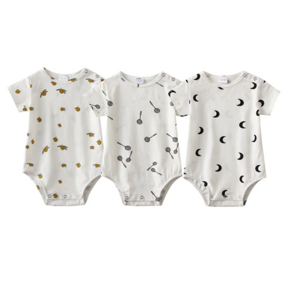 Comfortable cotton baby onesies with fun patterns, 3-pack short-sleeve for baby boy or girl