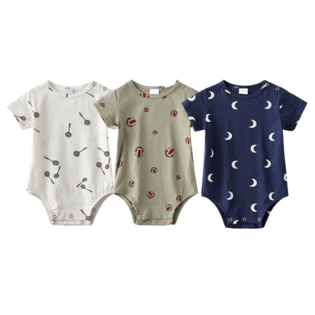 Infant rompers 3-pack, soft cotton short-sleeve with cute prints, perfect unisex baby shower gift