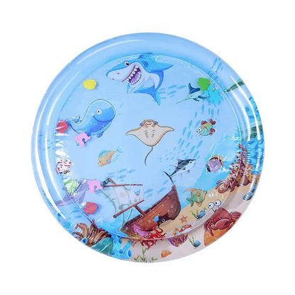 Tummy time water mat for baby, designed with engaging underwater scene and soft edges