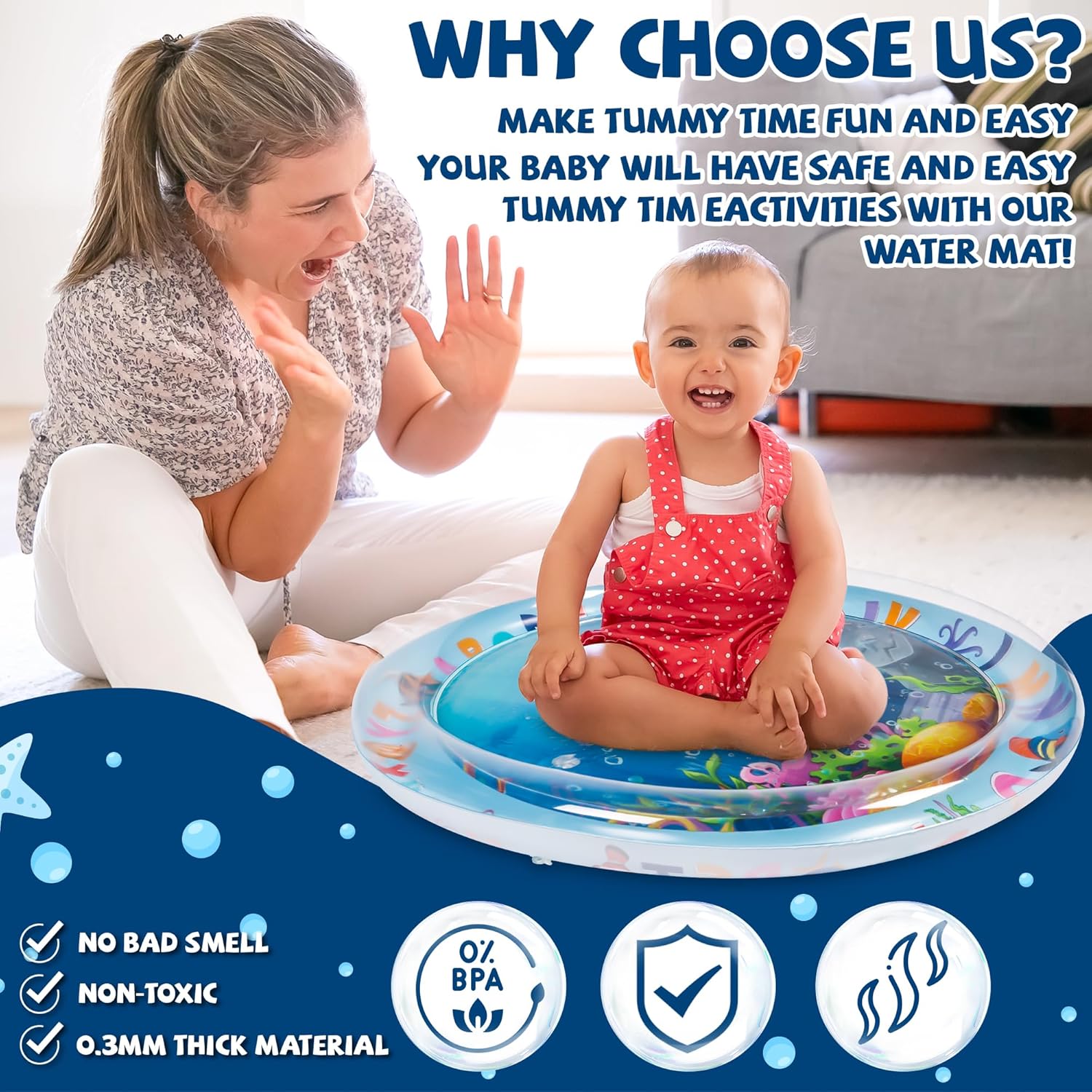 Foldable baby sensory water mat, easy to store and transport for on-the-go tummy time fun