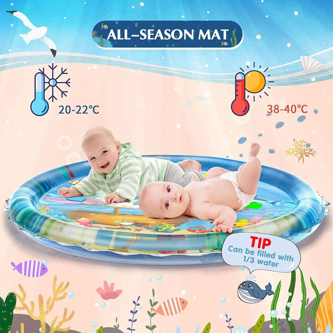 Happy baby interacting with squishy water mat, enhancing visual and tactile senses