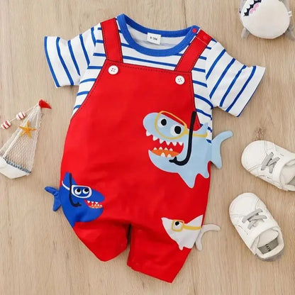 Unisex Baby Shark Summer Romper Bodysuit, blue, short-sleeve comfort play clothes for infants