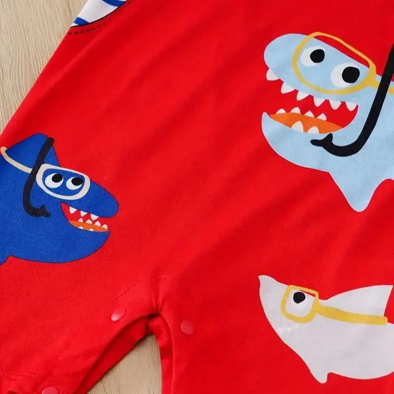 Unisex Baby Shark romper with snap closures for easy changing, short sleeve baby clothing