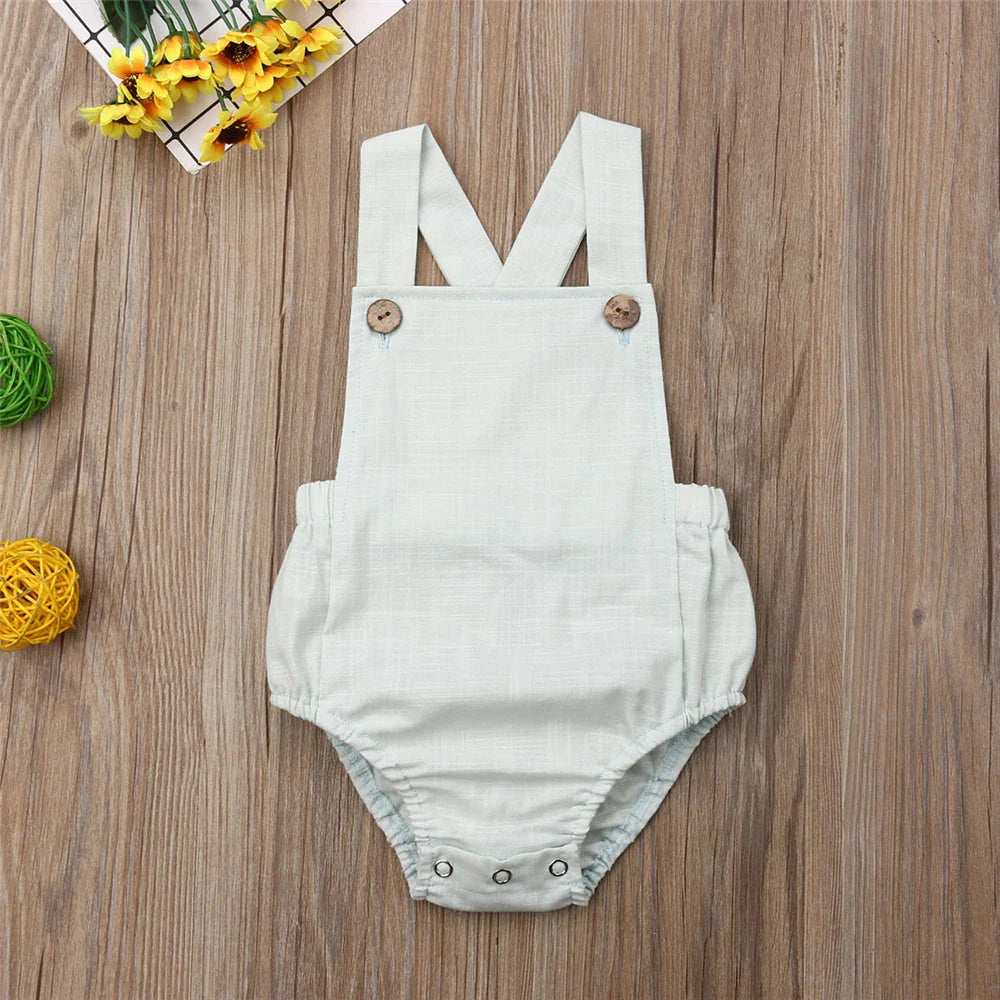 Unisex baby sleeveless cotton romper, grey and white stripes, comfy for playtime