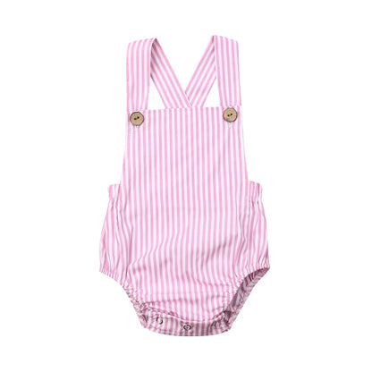Baby in a cute sleeveless cotton romper, showing movement and flexibility
