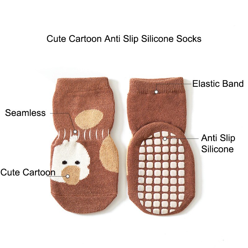 Kids cartoon animal floor socks, offering superior anti-slip functionality for active baby clothing