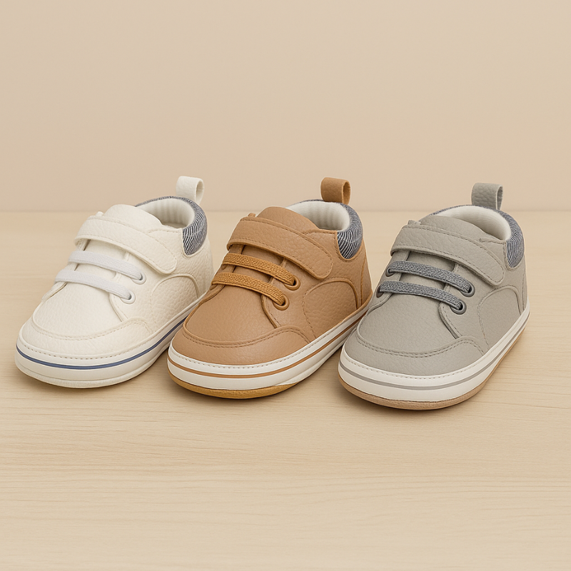Unisex baby soft sole shoes with hook and loop closure for infants and toddlers.