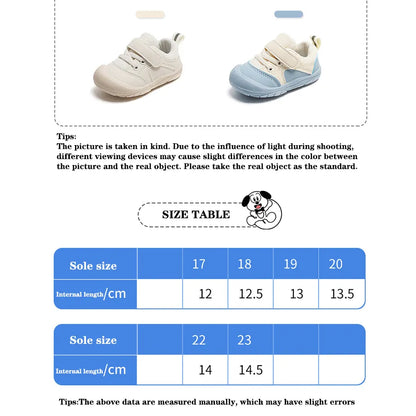 Top view of anti-skid baby sneakers, highlighting the hook and loop closure for a secure fit.