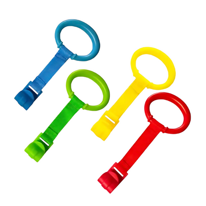 Crib toy pull-up rings for babies, promoting infant development and standing aid in a playpen for improved motor skills.