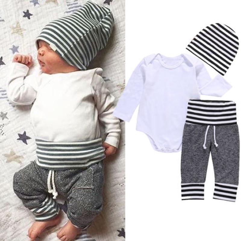 Unisex baby striped 3-piece romper outfit set, cozy cotton blend infant wear