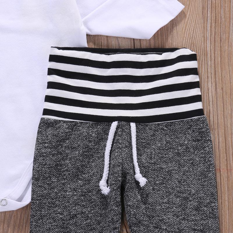 Soft cotton blend baby clothes: striped romper, matching pants, and hat set