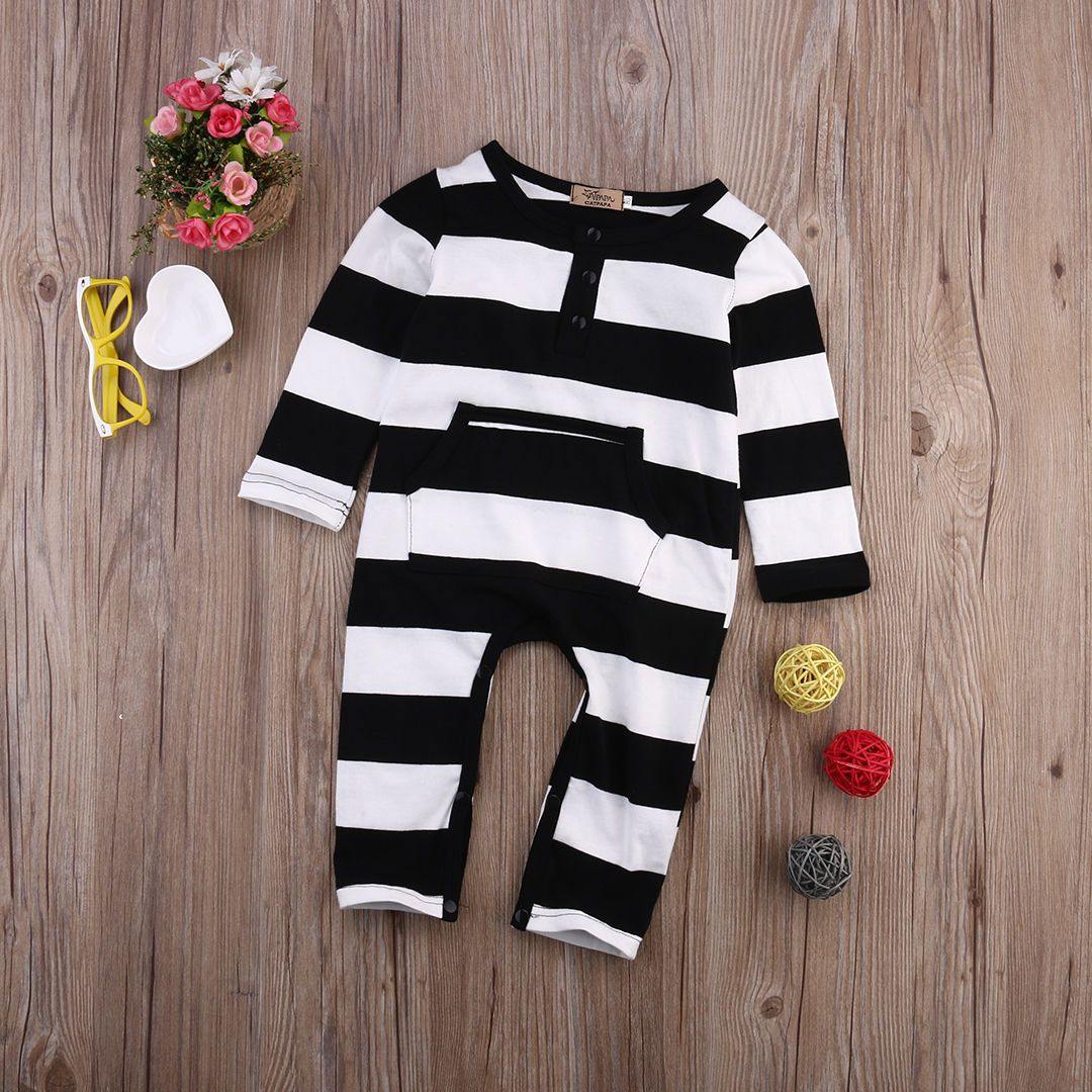 Soft infant striped hooded jumpsuit, perfect baby outfit for newborn essentials and everyday wear