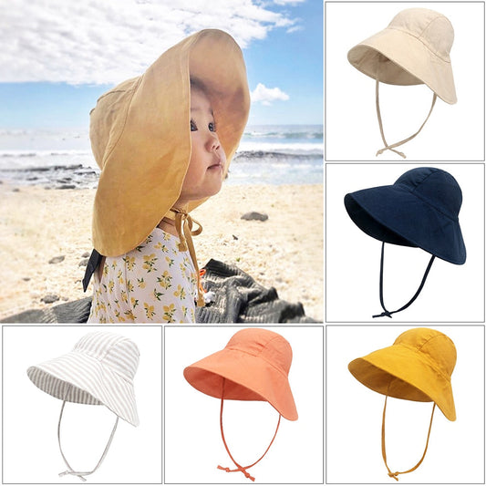 Unisex baby sun hat, wide brim, cotton linen for toddler sun protection, windproof, perfect for beach wear.