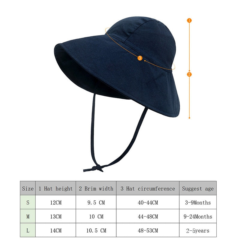 Toddler sun protection hat, unisex, wide brim, windproof cotton linen, ideal for children's outdoor play.