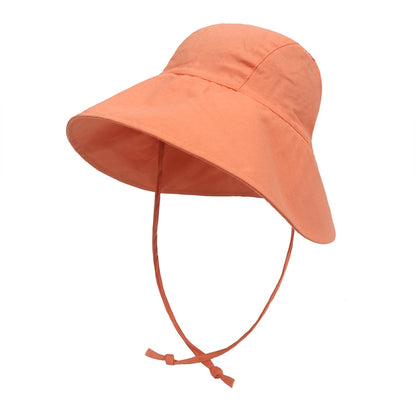 Infant sun care hat, unisex, wide brim, cotton linen, windproof, protective children's summer beach wear.
